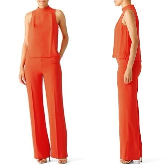 Trina Turk Marisa Sleeveless Crepe Illusion Jumpsuit, Hot Mambo